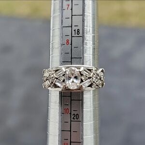 Avon Sterling Silver Ring  Large Center Oval Crystal Baguette Accents , Size 9